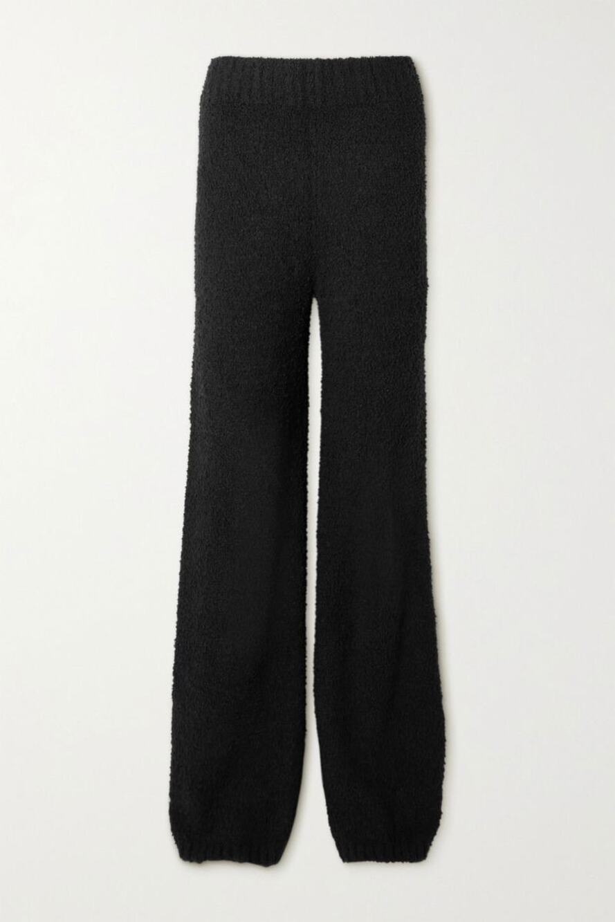 Textured Preppy Black Cozy Knit Wide Leg Bouclé SKIMS Lounge Pants Casual Preppy